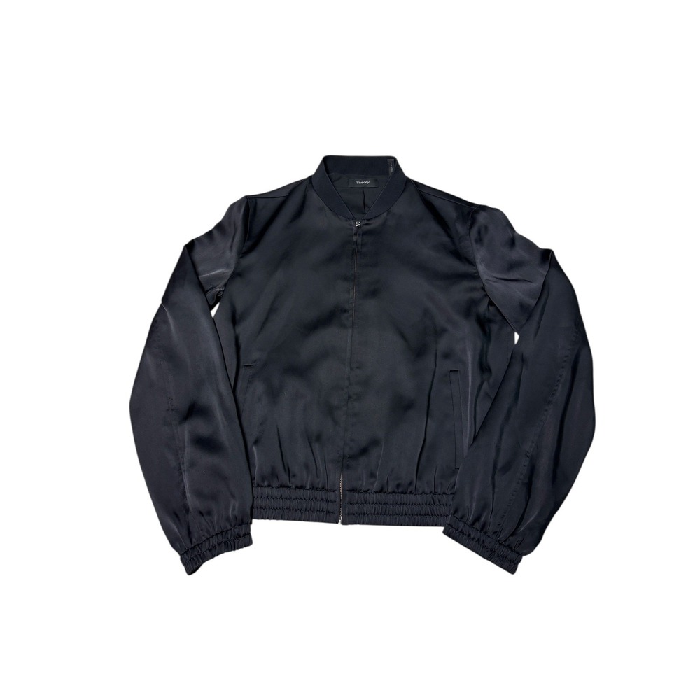 Theory Black Satin Bomber Jacket Women Style Neck SATIN Size S